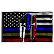 Police Military and Fire Thin Line USA Spartan Blue Green Red Line Flag Banner 41914
