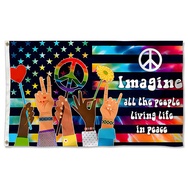 Cayyon Hippie Imagine All The People Living Life In Peace Flag Banner 60809