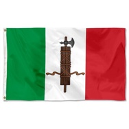 A depiction of a typical Flag1919 to 1926 with a fasces defacing the Italian tricolour Flag Banner