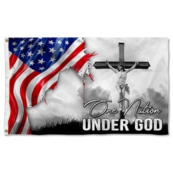 One Nation Under God Jesus Christian Cross American Grommet Flag Banner