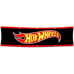 Car Games Toys Garage shop Decor Banner Works for Hot Wheels Flag Black 2x8 Feet