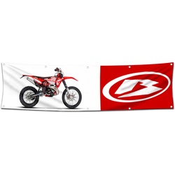 Motorcycles Garage Shop Decor Banner Works for Beta Flag White 2x8 Feet