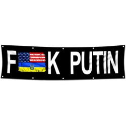 I Stand With Ukraine Trident Ukrainian Anti Putin Flag Banner 2x8 Feet