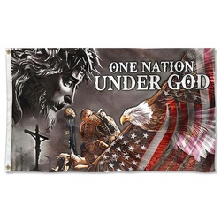 One Nation Under God Christian Jesus American Veteran Flag Banner