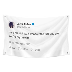 Carrie Fisher - Help me obi Juan whoever the fuck you are You're my only ho Flag Twitter Banner White