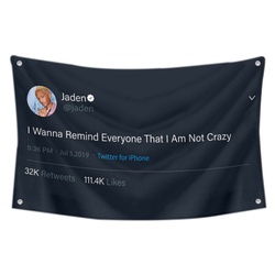 Jaden - I wanna Remind Everyone That I Am not Crazy Funny Twitter Flag Banner Black