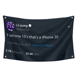 Lil pump - 3 iphone 10's that's a iphone 30 Funny Twitter Flag Banner Black