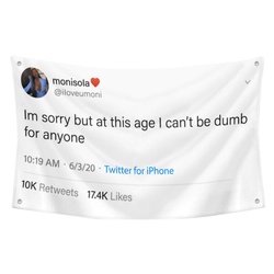 monisoIa - Im sorry but at this age I can't be dumb for anyone Funny Twitter Flag Banner White