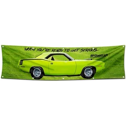 Chrysler Power BF Goodrich 1970 Green Cuda Racing Flag Banner 2x8 Feet