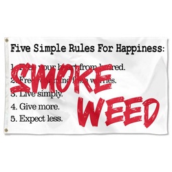 Five Simple Rules for Happiness SMOKE WEED Flag Banner