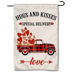 Hugs and Kisses Valentine's Day Garden Flag Banner