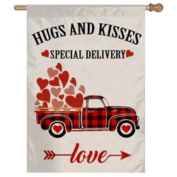 Hugs and Kisses Valentine's Day House Flag Banner
