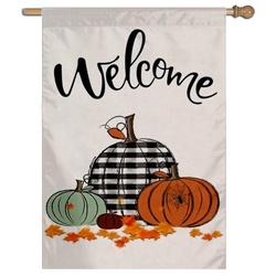 Autumn Thanksgiving Halloween Welcome House Flag Banner