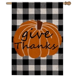 Thanksgiving Day Give Thanks Pumpkin House Flag Banner