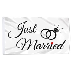 Just Married Ring Flag Blue White Flag Banner