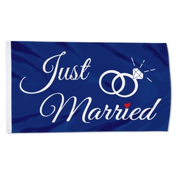 Just Married Ring Flag Blue Flag Banner