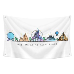 Meet Me at My Happy Place Vector Orlando Theme Park Illustration Design Tapestry Flag Banner