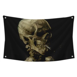 Vincent Van Gogh - Skull With Burning Cigarette Tapestry Flag Banner