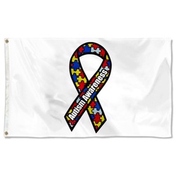 Autism Awareness Rainbow Ribbon Flag Banner White