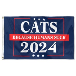 Cats 2024 Because Humans Suck Flag Banner Blue