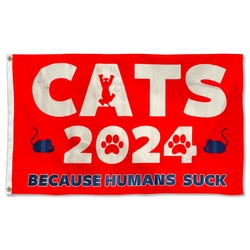 Cats 2024 Because Humans Suck Flag Banner Red
