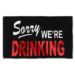 Sorry We're Drinking Beer Flag Banner