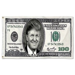 Donald Trump $100 Bill USA Flag Banner