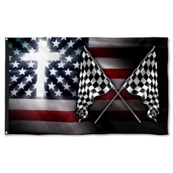 Christian Cross & Racing American Flag Banner