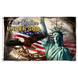 Christian Cross One Nation Under God Flag Banner