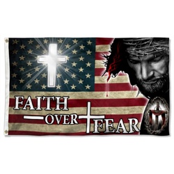 Faith Over Fear. Jesus Christian Cross American Flag Banner