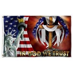 In God We Trust Christian Cross American Flag Banner