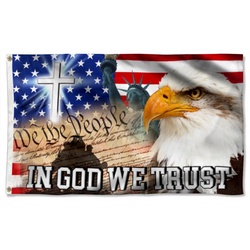 In God We Trust, We The People, Christian Cross American Eagle Flag Banner