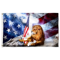 Jesus Christian Cross. Lion And Lamb Cross American Flag Banner