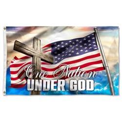 Jesus Cross American One Nation Under God Flag Banner