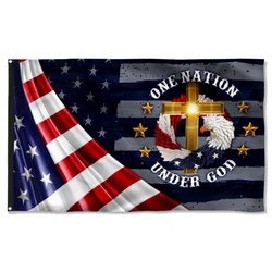 Jesus Cross One Nation Under God Flag Banner 41155