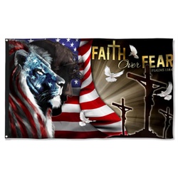 Jesus Faith Over Fear, Christian Cross American Flag Banner