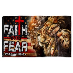 American Veteran Jesus Lion Faith Over Fear Flag Banner 41113