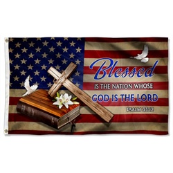 Jesus Cross Blessed Is The Nation Whose God Is The Lord Flag Banner 41117