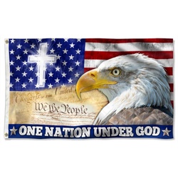 One Nation Under God, Christian Cross American Eagle Flag Banner 41139