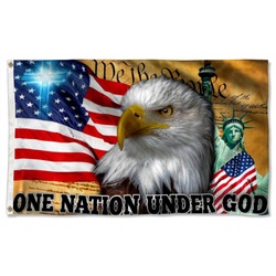 One Nation Under God, Christian Cross American Flag Banner 41138