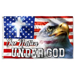 One Nation Under God, Christian Cross, American Eagle Flag Banner 41137