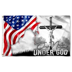 One Nation Under God. Jesus Christian Cross American Flag Banner 41304