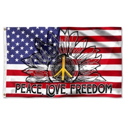 Peace, Love, Freedom Hippie Sunflower American Flag Banner 41580
