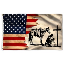 Praying Cowboy with Cross Horse Flag Banner 41509