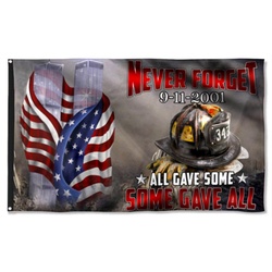 911 Never Forget, 343 Firefighter, Memorial Patriot Day American Flag Banner 41522