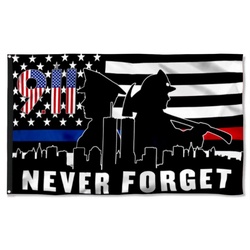 911 Never Forget. Police, Firefighter September 11 American Patriotic Flag Banner 41523