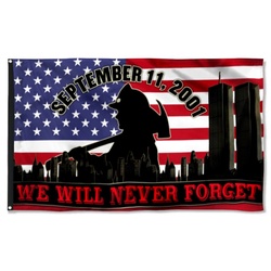 Firefighter 911 September 11. We Will Never Forget. Patriot Day Flag Banner 41530