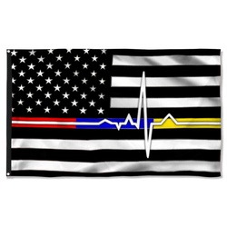 First Responder Thin Red Blue Gold Line Police Fire and Dispatch Flag Banner 41904