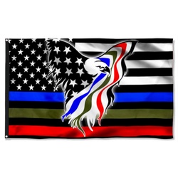 Police Military and Fire Thin Line Eagle USA Blue Green Red Line Flag Banner 41907