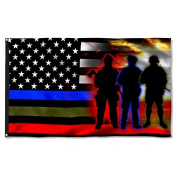Police Military and Fire Thin Line USA Blue Green Red Line Flag Banner 41908